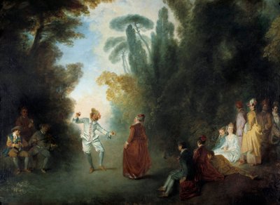 ジャン・アントワーヌ・ワトー（1684-1721）の「シャンペトルの舞踏会」の絵、個人蔵 作： Jean Antoine Watteau