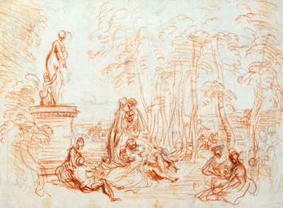 愛の喜び、スケッチ、18世紀。 作： Jean Antoine Watteau