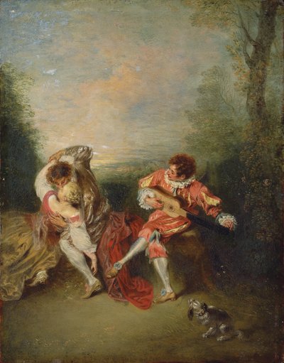 サプライズ（パネルに油彩） 作： Jean Antoine Watteau