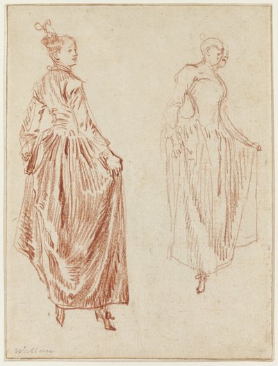 両手でスカートをたくし上げる踊り子の2つの習作 作： Jean Antoine Watteau