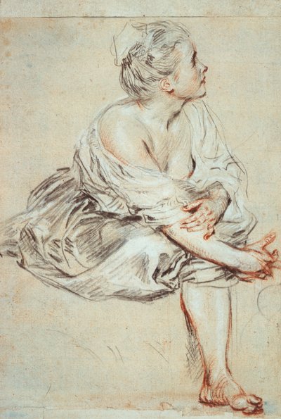 座って右を向いた女性、c1716 作： Jean Antoine Watteau