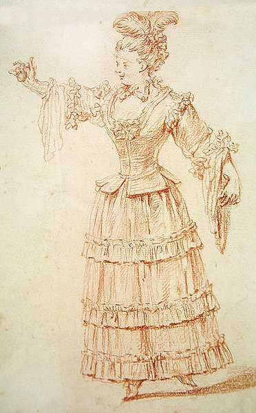 オペラのダンサー（紙に赤いチョーク） 作： Jean Antoine Watteau