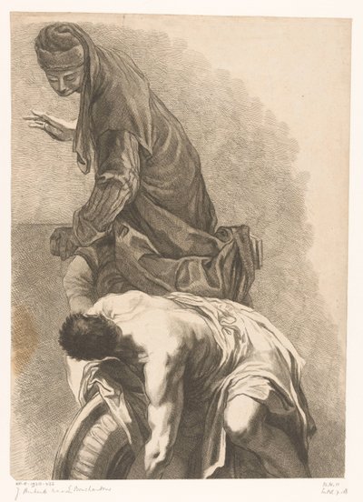 上半身裸の男性の横に立つ姿 作： Jean Aubert
