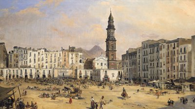 19世紀半ばのイタリア、ナポリの広場 作： Jean Auguste Bard