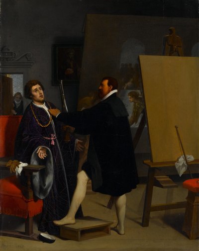 ティントレットのアトリエでのアレティーノ 作： Jean Auguste Dominique Ingres