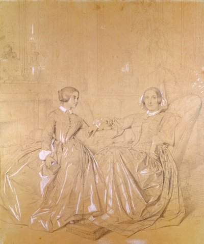 シャルルダゴール伯爵夫人（1805-76年）と娘のクレアダゴール（1849年5月）（紙に白いチョークが描かれた鉛筆） 作： Jean Auguste Dominique Ingres