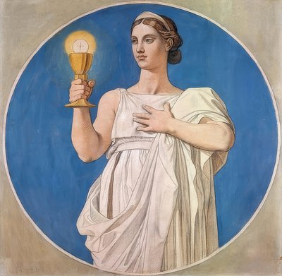 信念。サンフェルディナンド礼拝堂のステンドグラスの窓用の段ボール箱。 1842 作： Jean Auguste Dominique Ingres