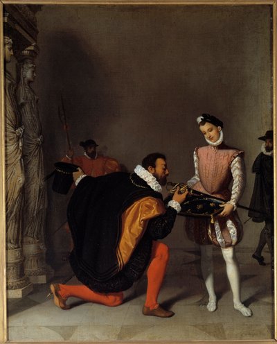 アンリ4世（1553-1610）の槍にキスをするフィリップ2世の大使ドン・ペドロ・デ・トレド（ルーヴル美術館） ジャン＝オーギュスト＝ドミニク・アングル（1780-1867）の絵画 19世紀 日。0,45x0,36 m ポー、シャトー美術館（Musee du chateau 作： Jean Auguste Dominique Ingres