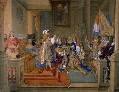ベリック元帥がスペイン国王フェリペ 5 世から金羊毛勲章を受章、1864 年。 作： Jean Auguste Dominique Ingres