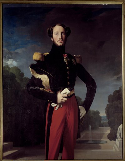 オルレアン公フェルディナン・フィリップ（1810-1842）の肖像 サン・クラウド公園の前で ジャン・オーギュスト・ドミニク・アングル（1780-1867）の絵画 1843年 日。1,56x1,2 m - オルレアン公フェルディナン・フィリップ（1810-1842）の肖像（サン・クラウド公園の前で）。 作： Jean Auguste Dominique Ingres