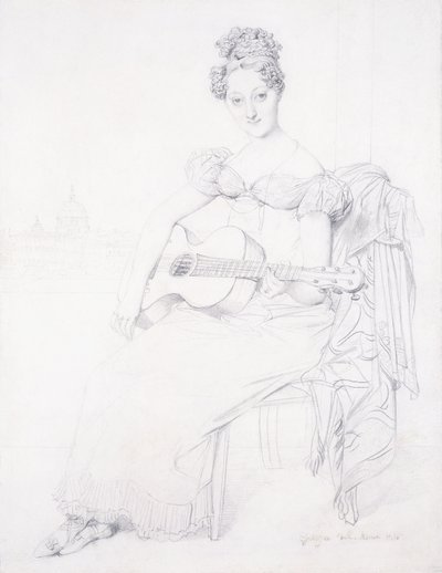 1816年にギターを弾くエリザベスキーティング嬢の肖像 作： Jean Auguste Dominique Ingres