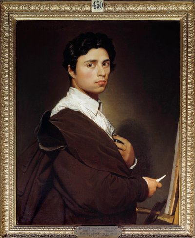 24歳の自画像 ジャン・オーギュスト・ドミニク・アングル（1780-1867）の作品 1804 Sun.0,77x0,61 m Chantilly, musee Conde - 24歳の自画像。ジャン・オーギュスト・ドミニク・アングル（1780-1867）による絵画 1804年0.77×0.61 m シャンティイ、コンデ美術館、フラン 作： Jean Auguste Dominique Ingres