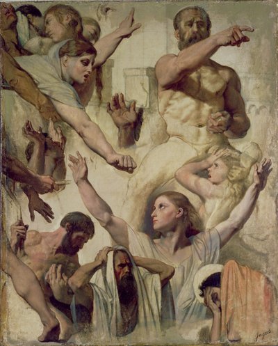 St. Symphorien（Saint、Mother and Proconsul）の殉教の研究、1833（グラファイトの上に油彩、キャンバスに赤いチョーク） 作： Jean Auguste Dominique Ingres