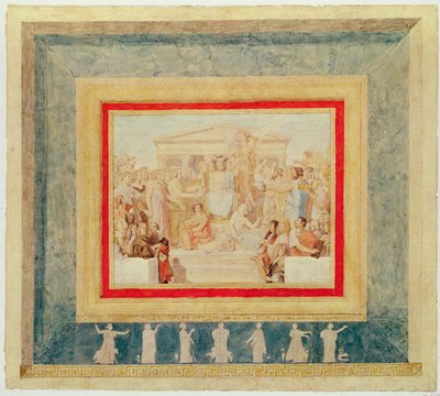 ホーマーの神格化、ルーヴル美術館の天井のデザイン、1826年から27年（ペンとインク、紙にトイレ） 作： Jean Auguste Dominique Ingres
