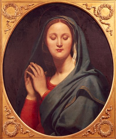Jean Auguste Dominique Ingres（1780-1867）によるBlue Veilの聖母、キャンバスに油彩、77x65 cm 作： Jean Auguste Dominique Ingres