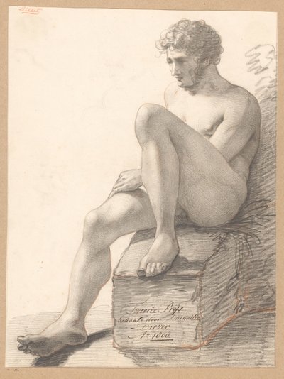 正面から見た裸の男性の着席 (2等賞 1808年) 作： Jean Augustin Daiwaille
