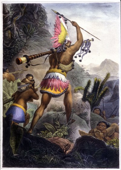 引退の合図をするコロドインディアン、1839年（カラーリソ） 作： Jean Baptiste (after) Debret