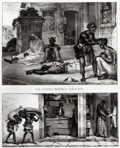 黒人の外科医。 豚肉売りの店 (litho) (白黒写真) 作： Jean Baptiste (after) Debret