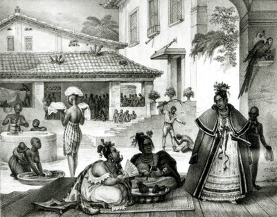 シガノスの家の内部（「ブレジルの画家と歴史家の旅」より 作： Jean Baptiste (after) Debret