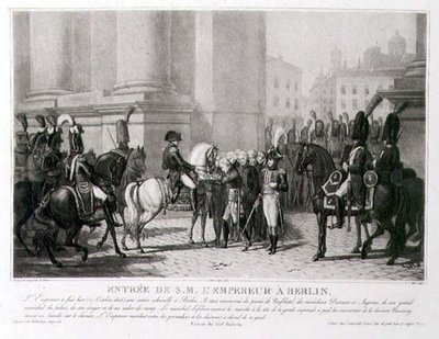 1806年10月のナポレオンのベルリン入場、ルイ・ジャン・アレー（1762-1833）の彫刻（リトグラフ）。 作： Jean Baptiste (after) Debret
