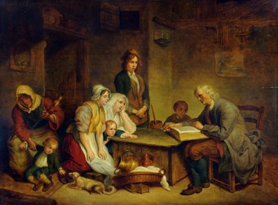 家族に聖書を読み聞かせる父親 作： Jean Baptiste (after) Greuze