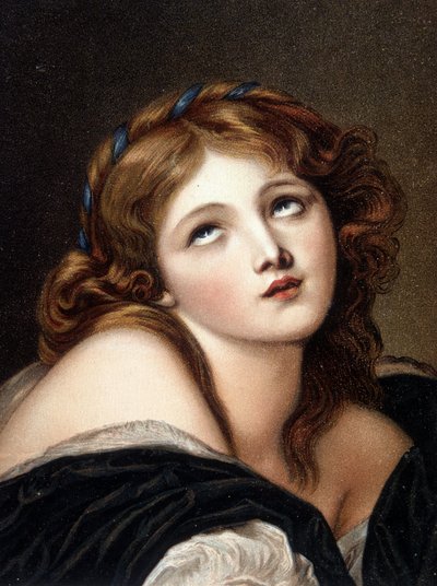 グルーゼの作品「考える少女」の複製品 - ポストカード 作： Jean Baptiste (after) Greuze