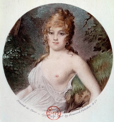 テルミドールのノートルダムと呼ばれるシメイ（1773-1835）のカラマン王女タリアン夫人（旧姓カバルス）の肖像 ジャン＝バティスト・イサベイ（1767-1855）の後のリトグラフ 1895年 パリ、カルナヴァレ美術館 作： Jean Baptiste (after) Isabey