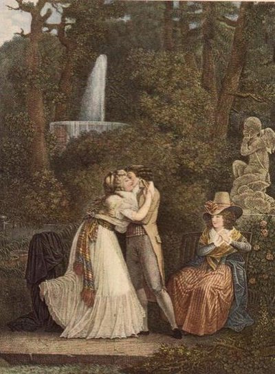 ジャック・ルイ・コピアの版画「ジュリー、または愛の最初のキス 作： Jean Baptiste (after) Mallet