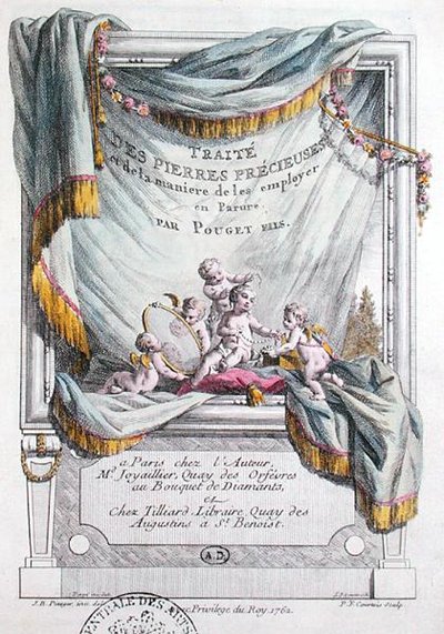 P.F.Courtoisがエングレービングしたプジェ兄弟の「Traite des Pierres Precieuses and de la maniere de les employer en Parure」の正面図。 作： Jean Baptiste (after) Piauger