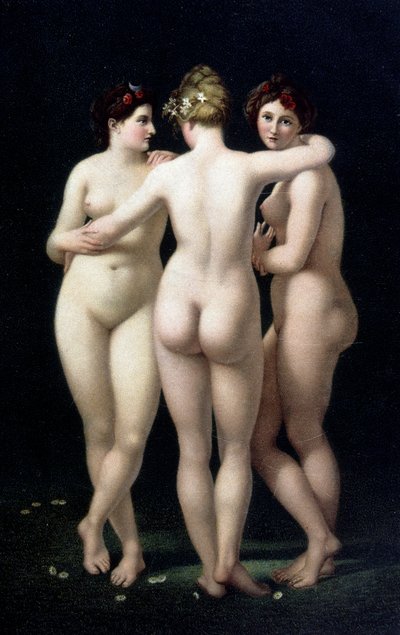 3つの優美。Jean Baptiste Regnault (1754-1829) の作品からのファクシミリ - ポストカード 作： Jean Baptiste (after) Regnault