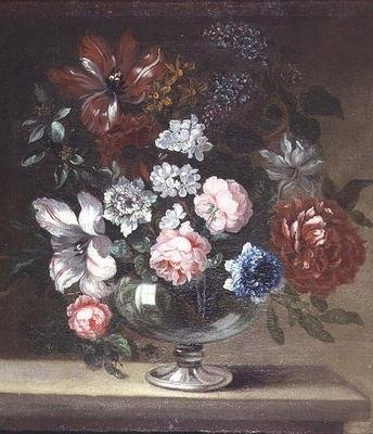 バラやチューリップなどの花を花瓶に入れる 作： Jean Baptiste (follower of) Monnoyer