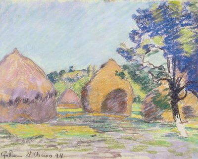 サンシェロンで干し草の山（紙にパステル） 作： Jean Baptiste Armand Guillaumin