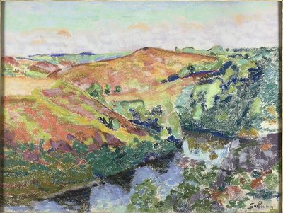 クロザントの風景、1898年頃（クリーム紙にパステル） 作： Jean Baptiste Armand Guillaumin
