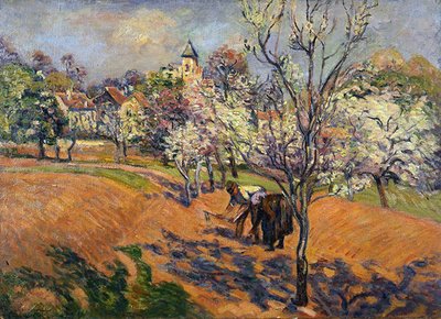 夫婦で鍬を持ち、種を縫う春（油彩・キャンバス） 作： Jean Baptiste Armand Guillaumin