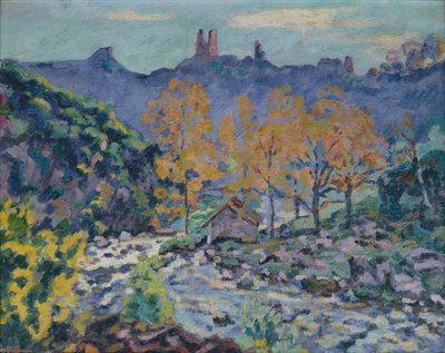 山賊の風車とクロザン城の廃墟、クルーズ、1900年頃（キャンバスに油彩） 作： Jean Baptiste Armand Guillaumin