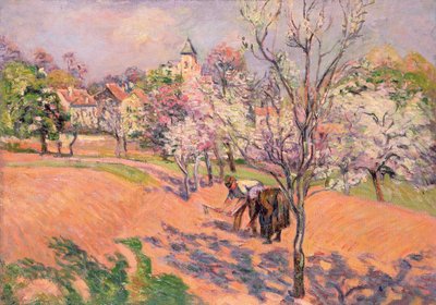 果樹園で豆を播種する2人の農民 作： Jean Baptiste Armand Guillaumin
