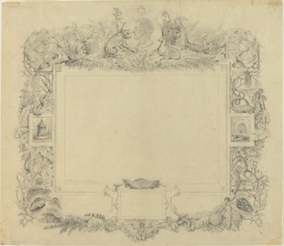 キュヴィエ男爵の肖像画をあしらったボーダーのデザイン 作： Jean Baptiste Arnout