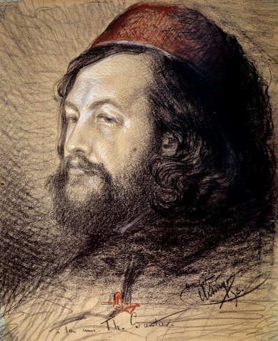 Theophile Gautier (1811-1872) の肖像 Auguste Clesinger (1814-1883) による木炭・パステル画 1851 Sun.0,77x0,65 m ヴェルサイユ宮殿、シャトー美術館 作： Jean Baptiste Auguste Clesinger