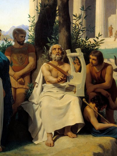 紀元前9世紀のギリシャの詩人、ホメレ。ジャン=バティスト・オーギュスト・ルロワール（1809-1892）の絵画の細部 ルーヴル美術館蔵 作： Jean Baptiste Auguste Leloir