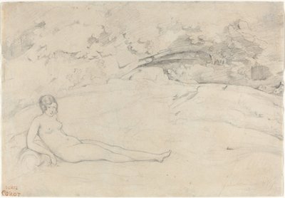 風景に横たわる裸体 作： Jean Baptiste Camille Corot