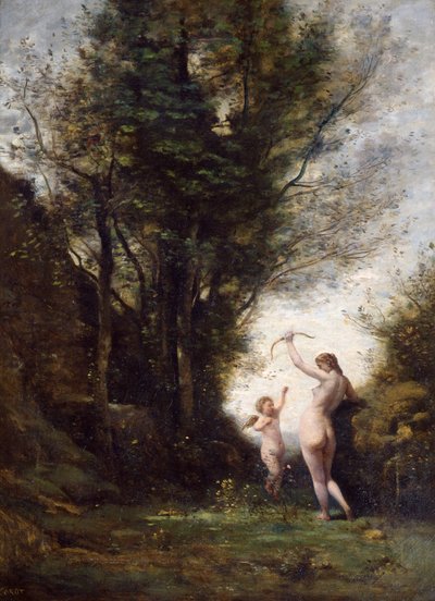 キューピッドと遊ぶニンフ、1857 作： Jean Baptiste Camille Corot