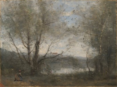 木々の間から見える池 作： Jean Baptiste Camille Corot