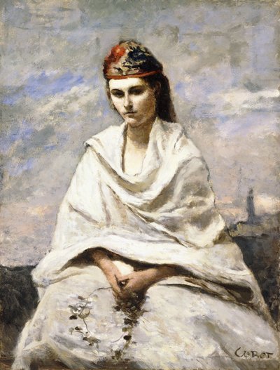 白いショールを身につけた若いギリシャ人、1868〜70年頃 作： Jean Baptiste Camille Corot