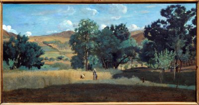 1842年のモルヴァン地方の小麦畑 カミーユ・コロー（1796-1875）の絵画 1842年 日0,38x0,75 m リヨン、ボザール美術館（Musee des Beaux Arts 作： Jean Baptiste Camille Corot