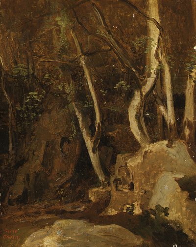 チヴィタカステリャーナ、ウッズロックス、1825-28年 作： Jean Baptiste Camille Corot