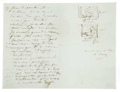 1855年1月29日、パリの風景画家兼政治家チャールズルルーへのサインレター 作： Jean Baptiste Camille Corot