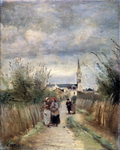 教会へのアルジャントゥイユロードの鐘楼、1870年代。 作： Jean Baptiste Camille Corot