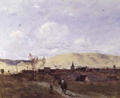 ビレッジを目の前にしたキャバリエ 作： Jean Baptiste Camille Corot