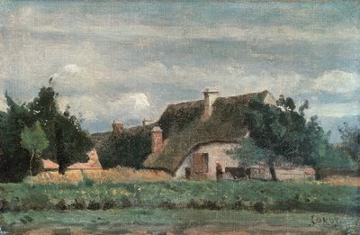 田舎の風景、牛を連れた女性（キャンバスに油彩） 作： Jean Baptiste Camille Corot