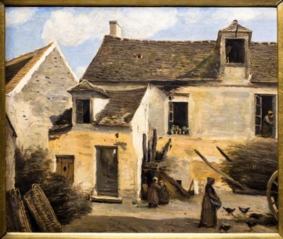 パリ近郊の家の中庭 作： Jean Baptiste Camille Corot